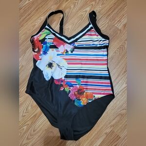 Colorful Striped Women's One Piece Swimsuit Size XL